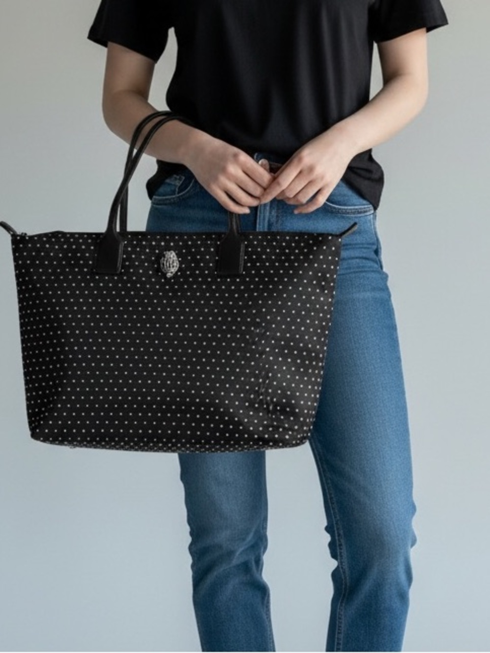 Kurt Geiger Black Studded Large Tote with Silver Hardware